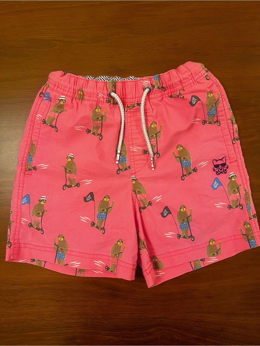Party Pants Sloth Scooter Swim Shorts Pink Board Shorts Size XS/S